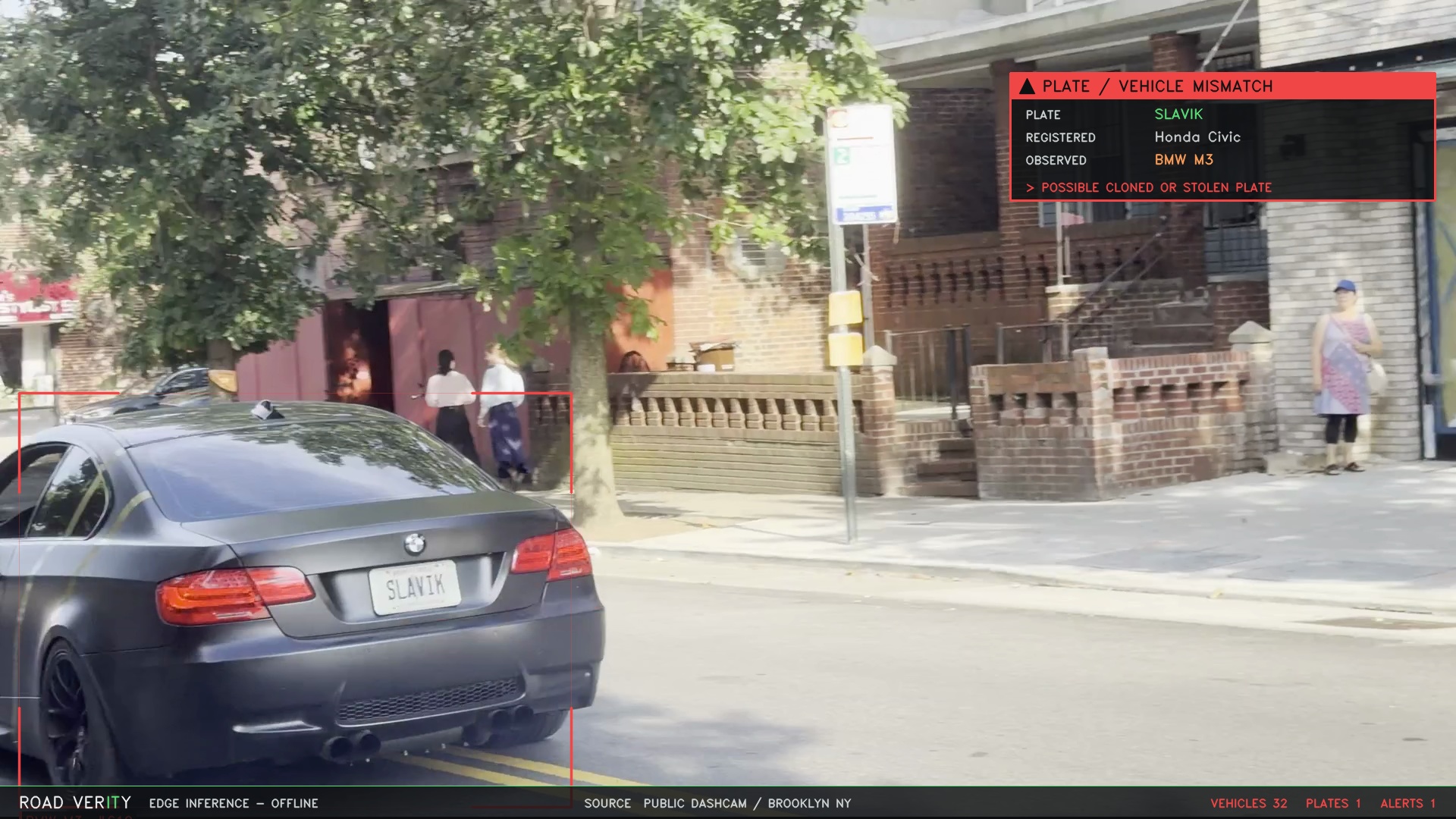 AMVIS flagging a plate/vehicle mismatch on real footage